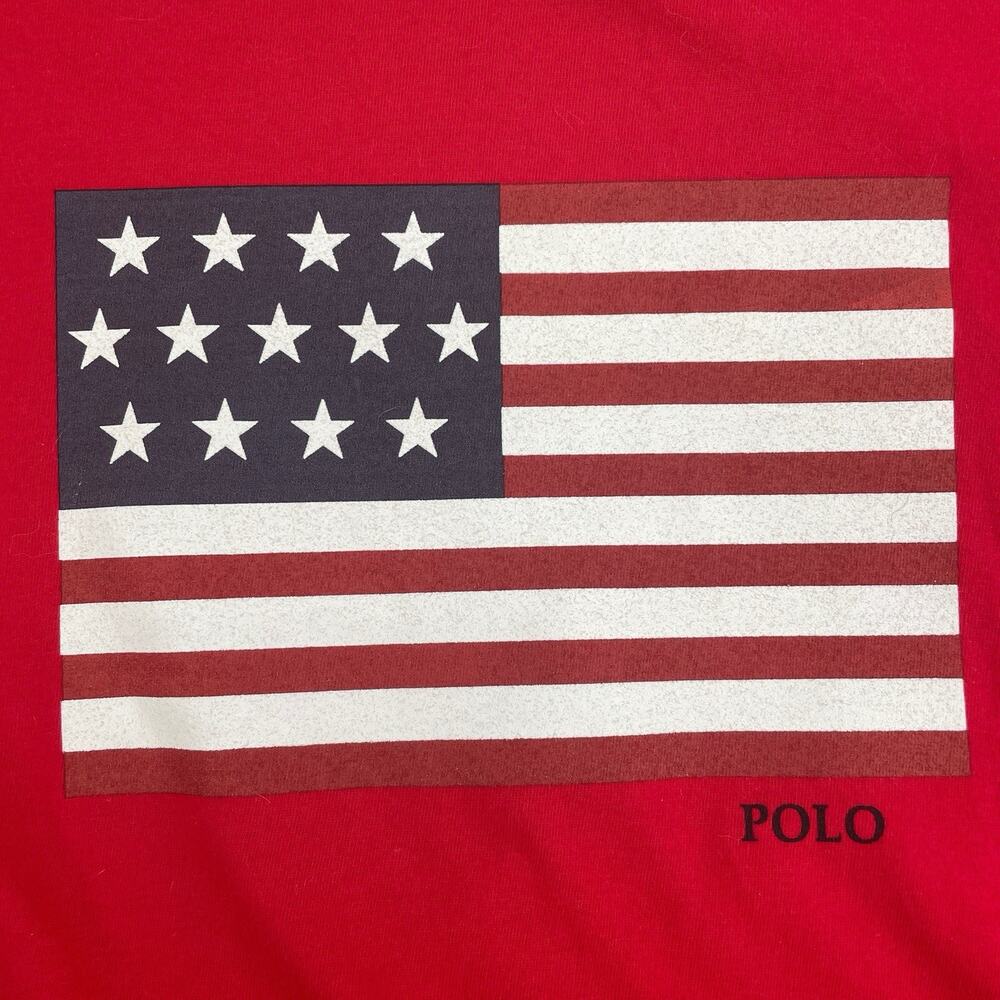 NWT VTG 90s Ralph Lauren Polo Sport T Shirt Men Large Flag Red‎ Americana Crew - Picture 5 of 6